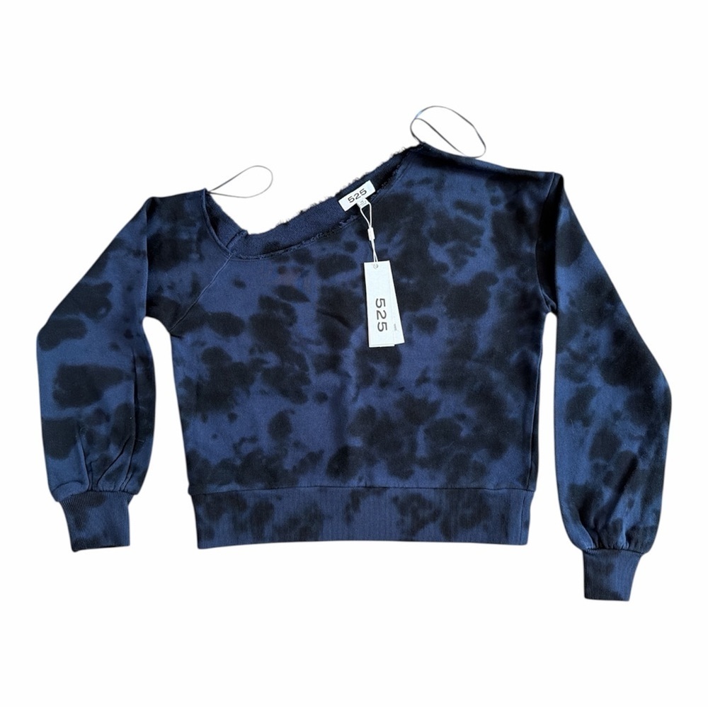 525 America Asymmetrical Cropped Navy Tie-Dye Sweatshirt size XS